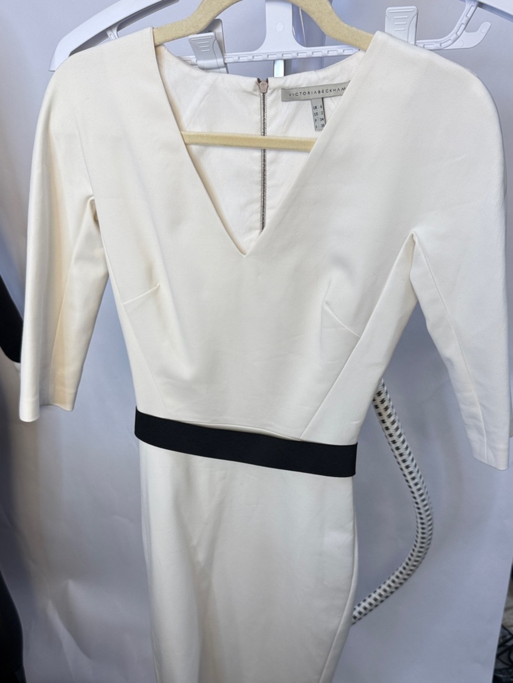Victoria Beckham Cream Midi Dress with Black Waistband